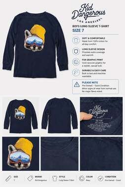 Kid Dangerous Los Angeles Boys Long Sleeve Raccoon Graphic T-Shirt